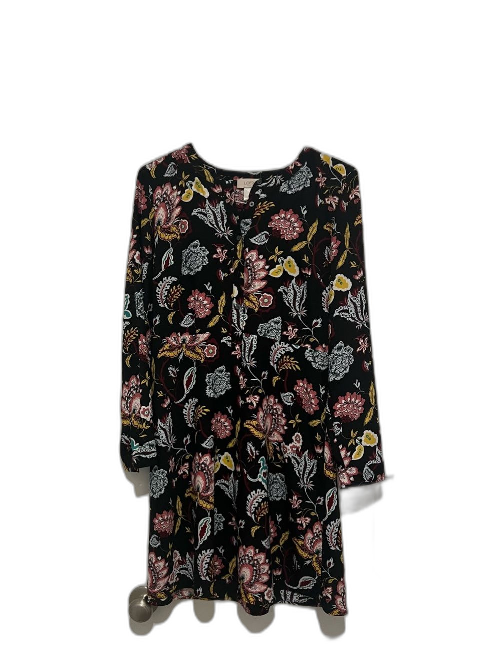 LOFT Outlet Floral Print Long Sleeve Dress Size 8 Black Multicolor